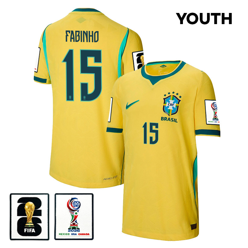 Fabinho 15 Youth Brazil National Team 2026 Home Jersey – Yellow – Jersey Teams