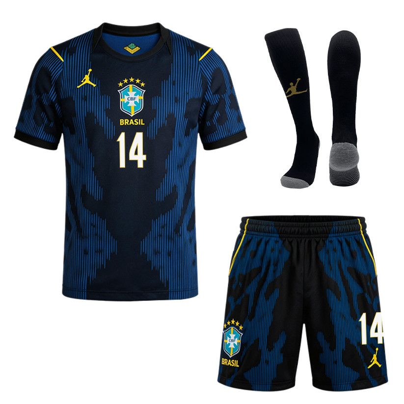FabrÃcio Bruno 14 Brazil 2026 Away Men Kit Set – Blue - Jersey Teams