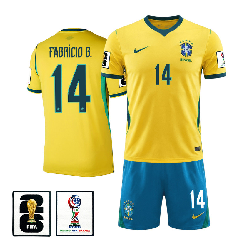 FabrÃcio Bruno 14 Brazil 2026 Home Men Jersey & Shorts Set – Yellow – Jersey Teams