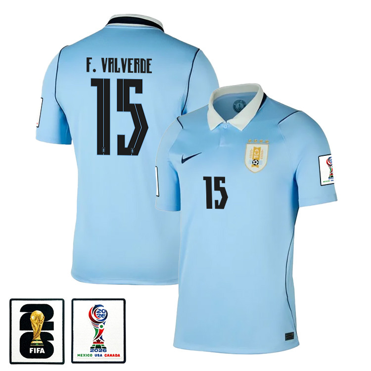 Federico Valverde 15 Uruguay National Team 2026 x World Cup Patch Home Jersey - Blue, Men - Jersey Teams