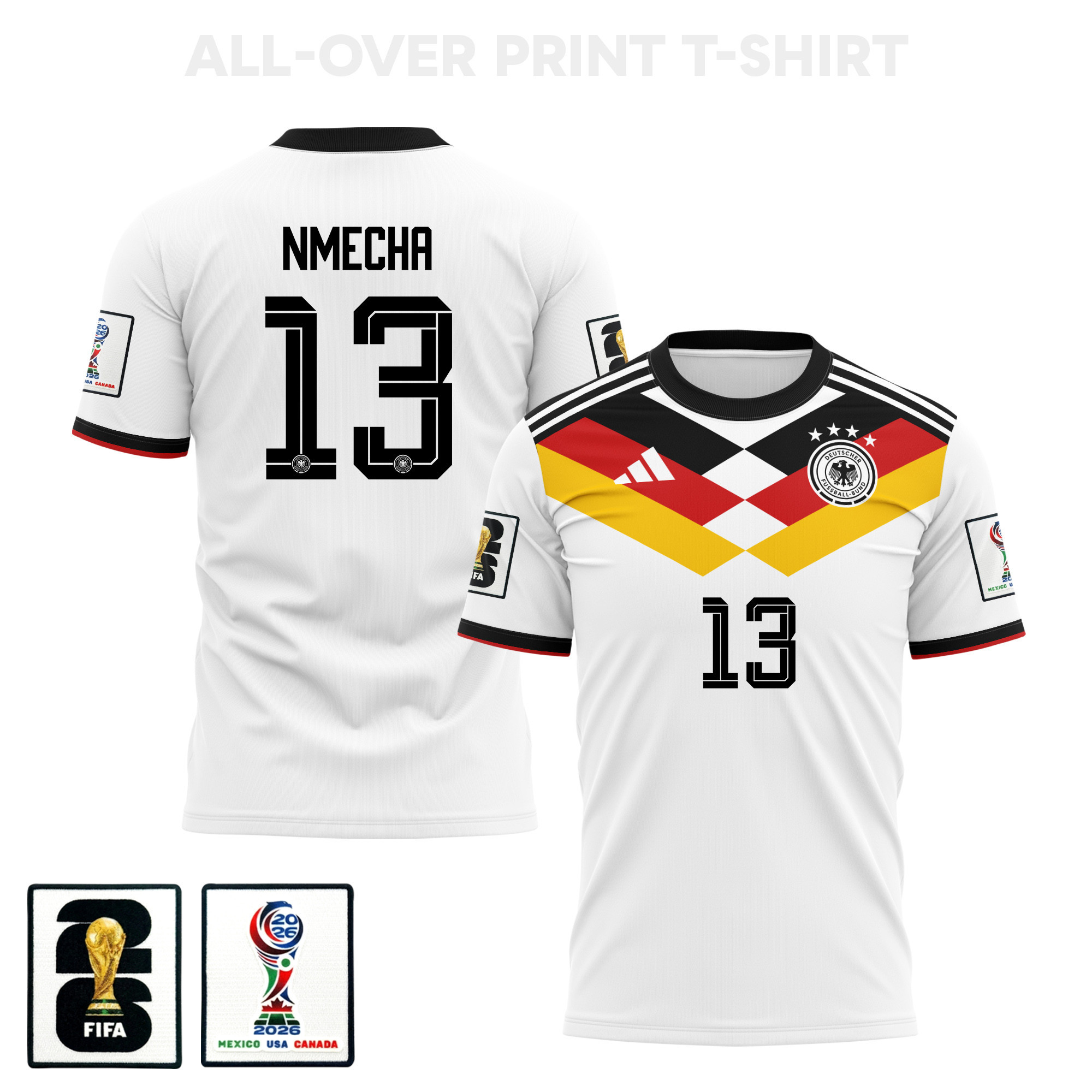 Felix Nmecha 13 Germany 2026 Home 3D T-Shirt Fully Printed – Unisex, White - Jersey Teams