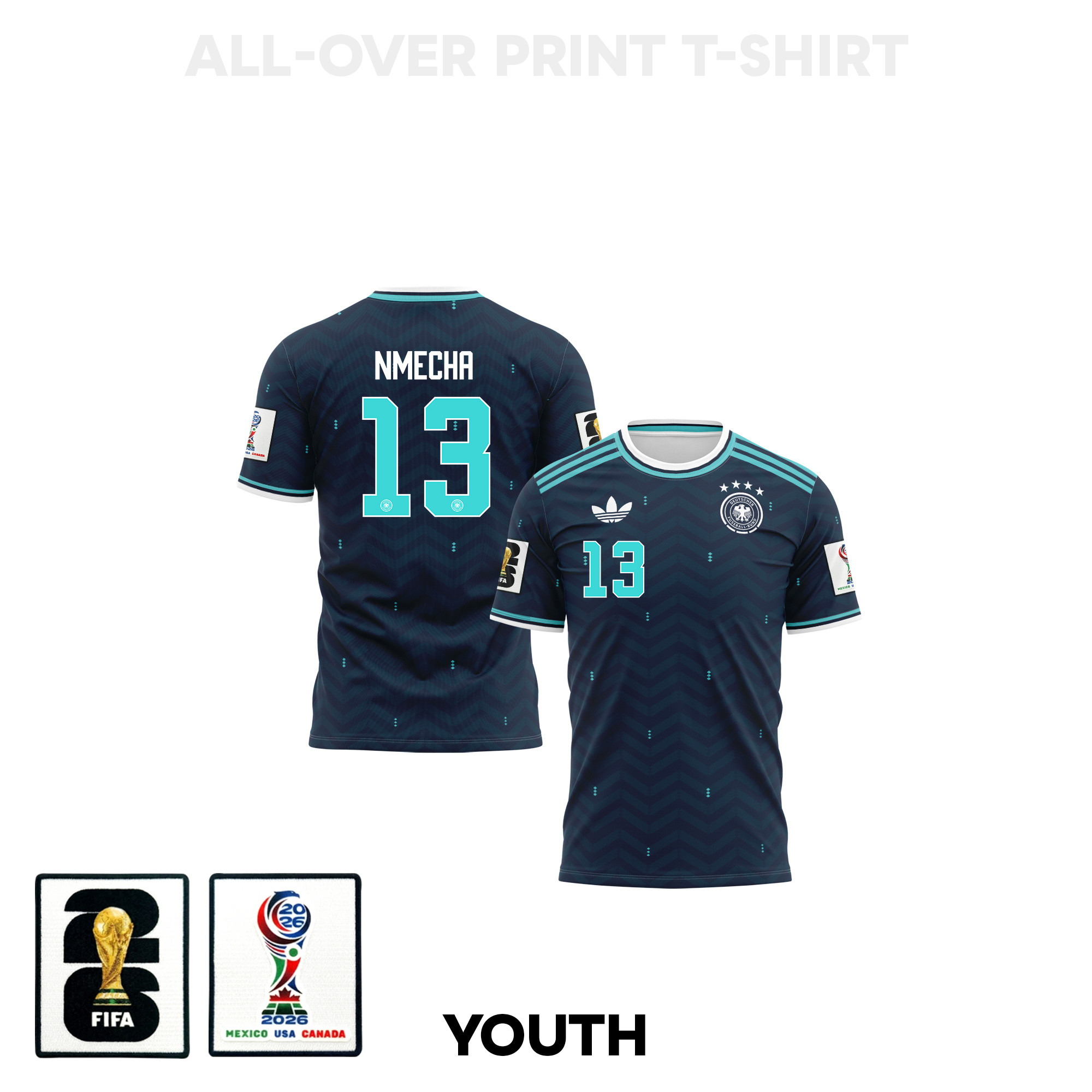 Felix Nmecha 13 Youth Germany 2026 Away 3D T-shirt Fully Printed – Navy - Jersey Teams