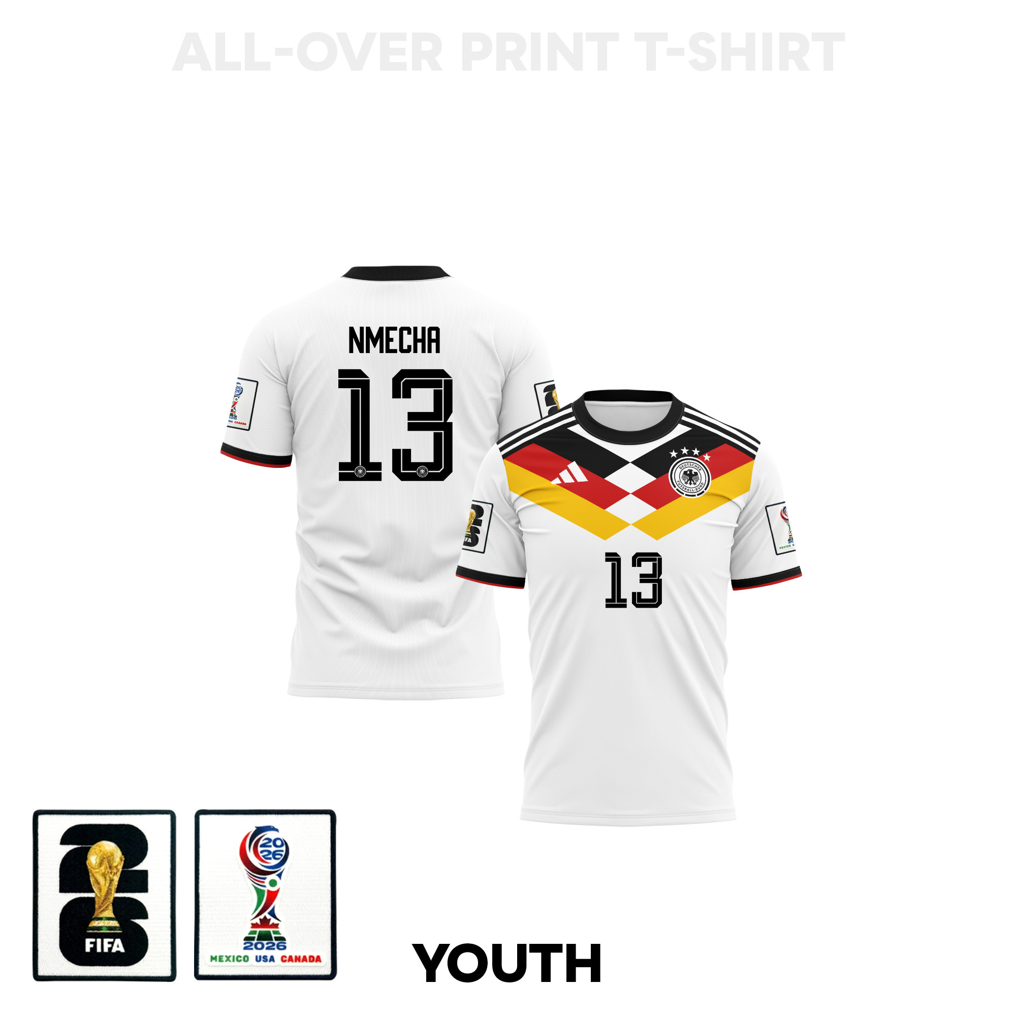 Felix Nmecha 13 Youth Germany 2026 Home 3D T-shirt Fully Printed – White - Jersey Teams