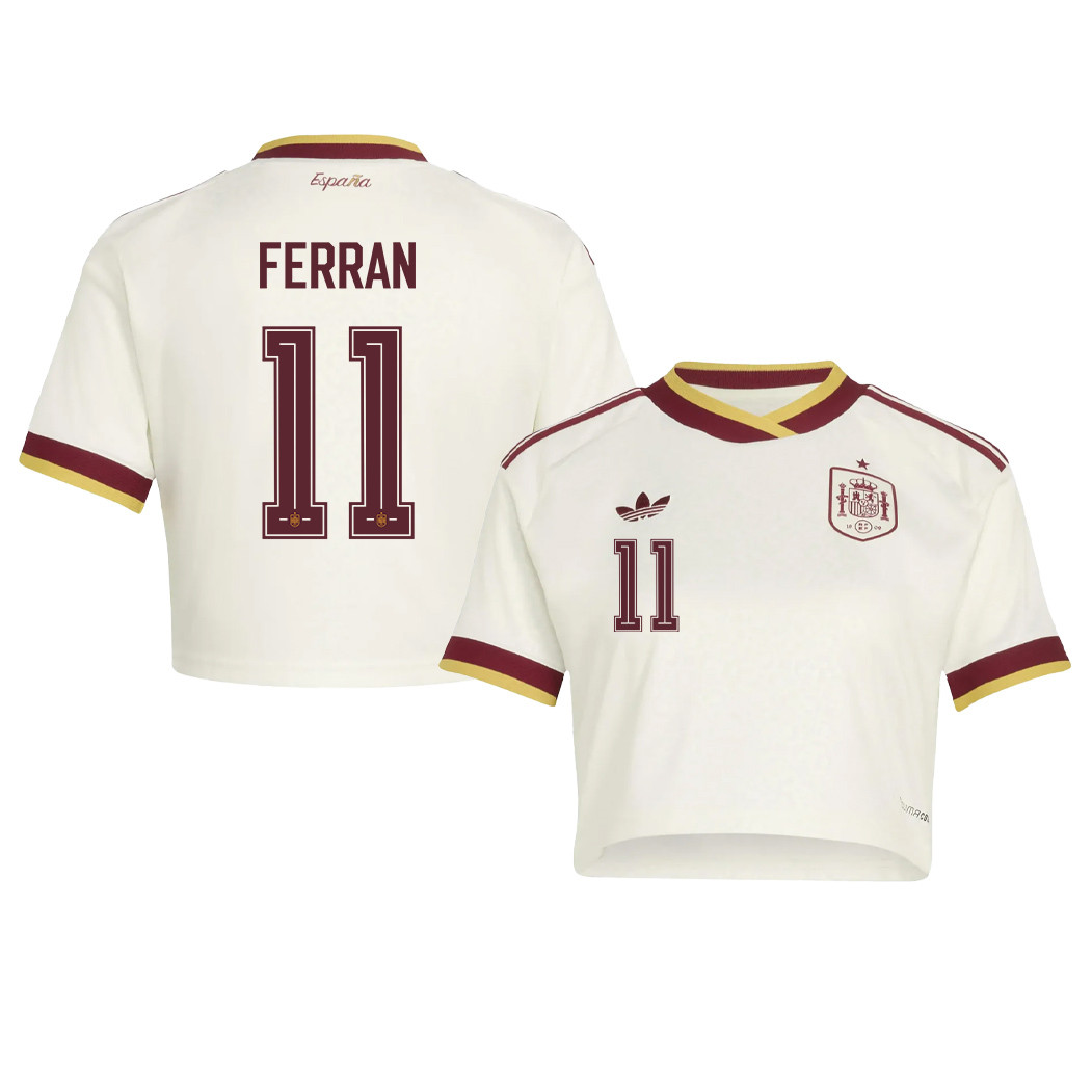 Ferran Torres 11 Spain 2026 Away Women’s Cropped Jersey - White - Jersey Teams