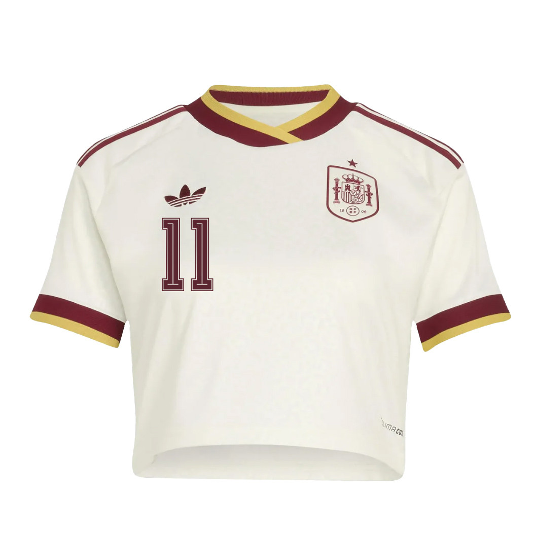 Ferran Torres 11 Spain 2026 Away Women’s Cropped Jersey - White - Jersey Teams