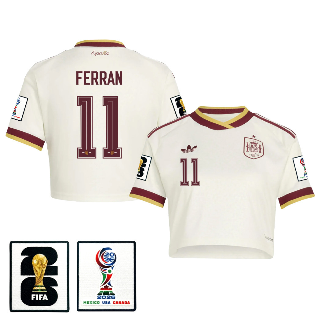 Ferran Torres 11 Spain 2026 Away Women’s Cropped Jersey – White – Jersey Teams