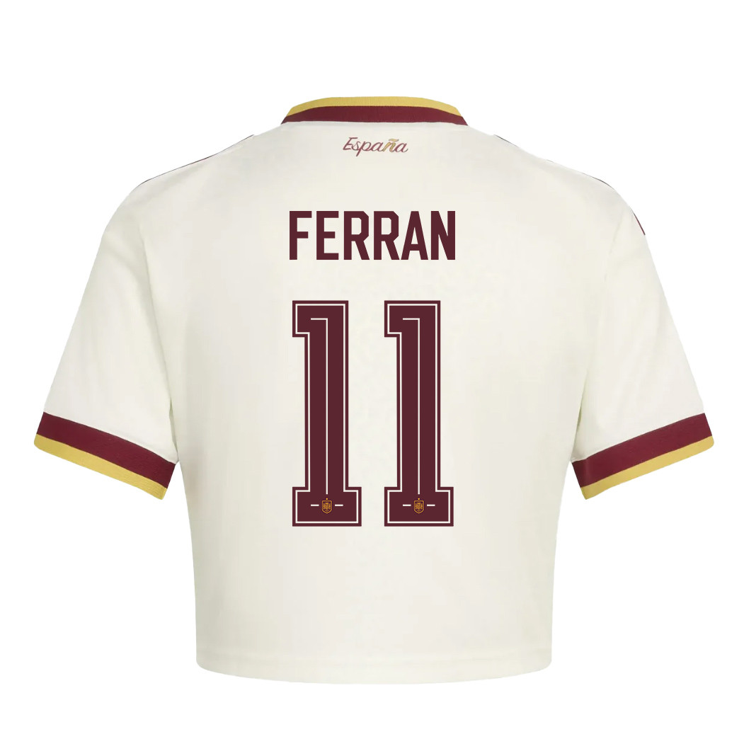 Ferran Torres 11 Spain 2026 Away Women’s Cropped Jersey - White - Jersey Teams