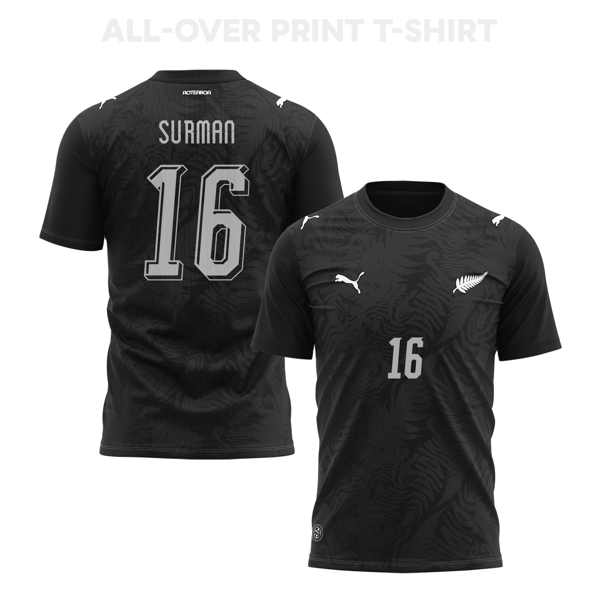 Finn Surman 16 New Zealand 2026 Home 3D T-Shirt Fully Printed – Unisex, Black - Jersey Teams