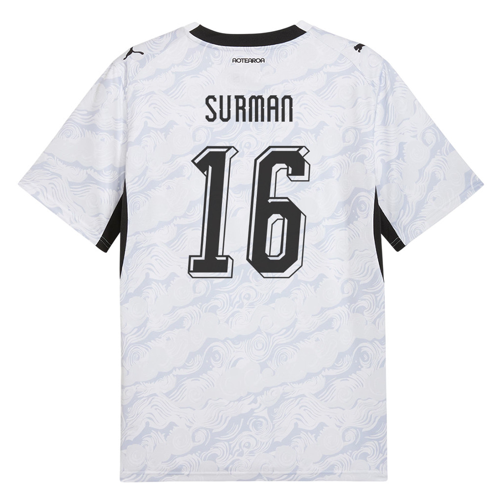 Finn Surman 16 New Zealand National Team 2026 Away Jersey - White, Men - Jersey Teams