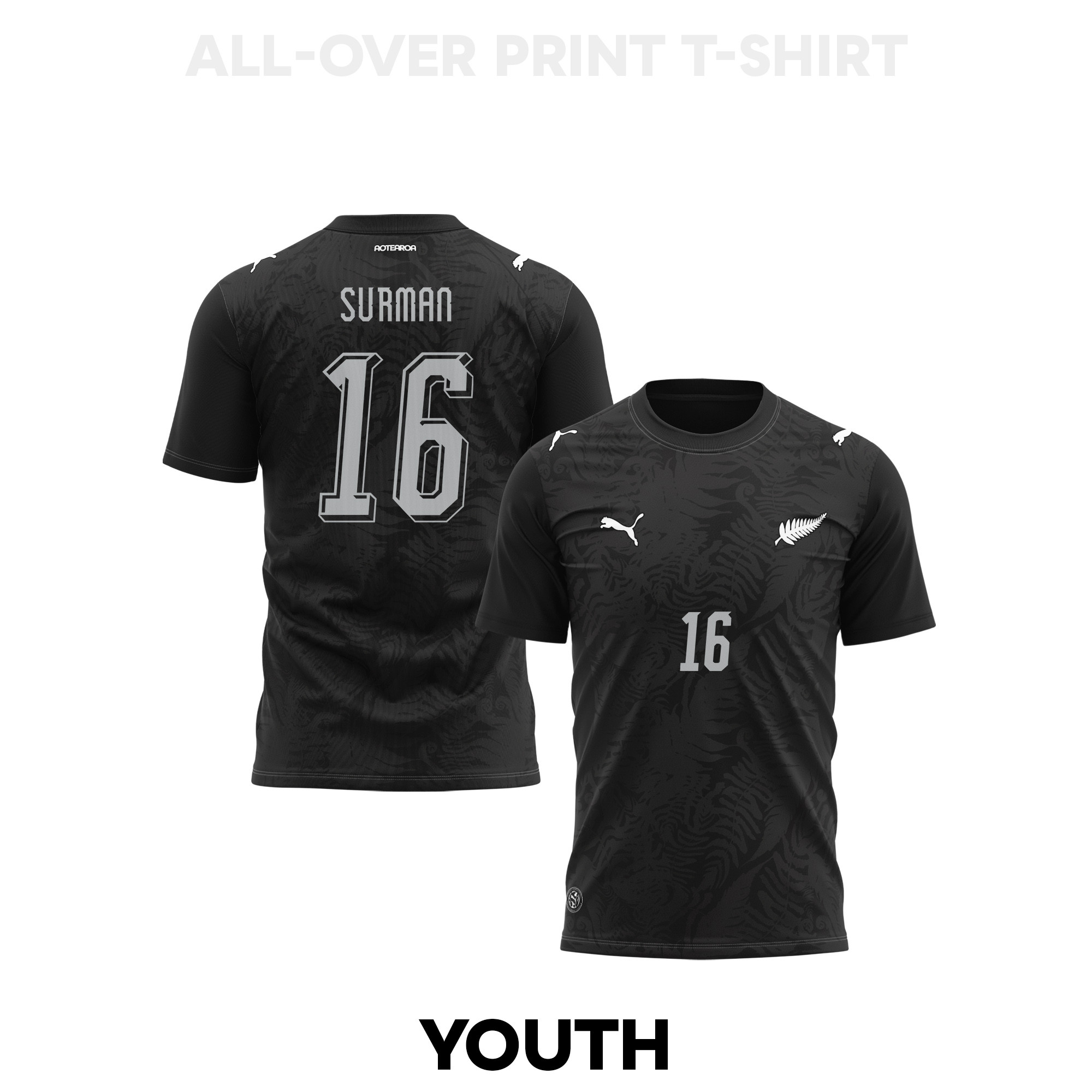 Finn Surman 16 Youth New Zealand 2026 Home 3D T-shirt Fully Printed – Black - Jersey Teams