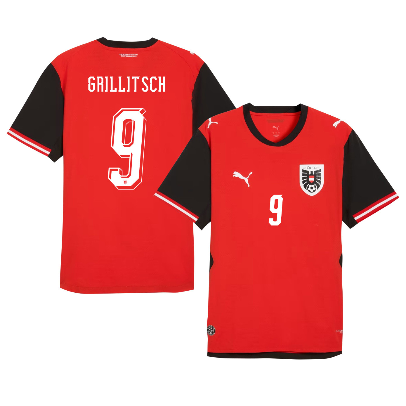 Florian Grillitsch 9 Youth Austria National Team 2026 Home Jersey - Red - Jersey Teams