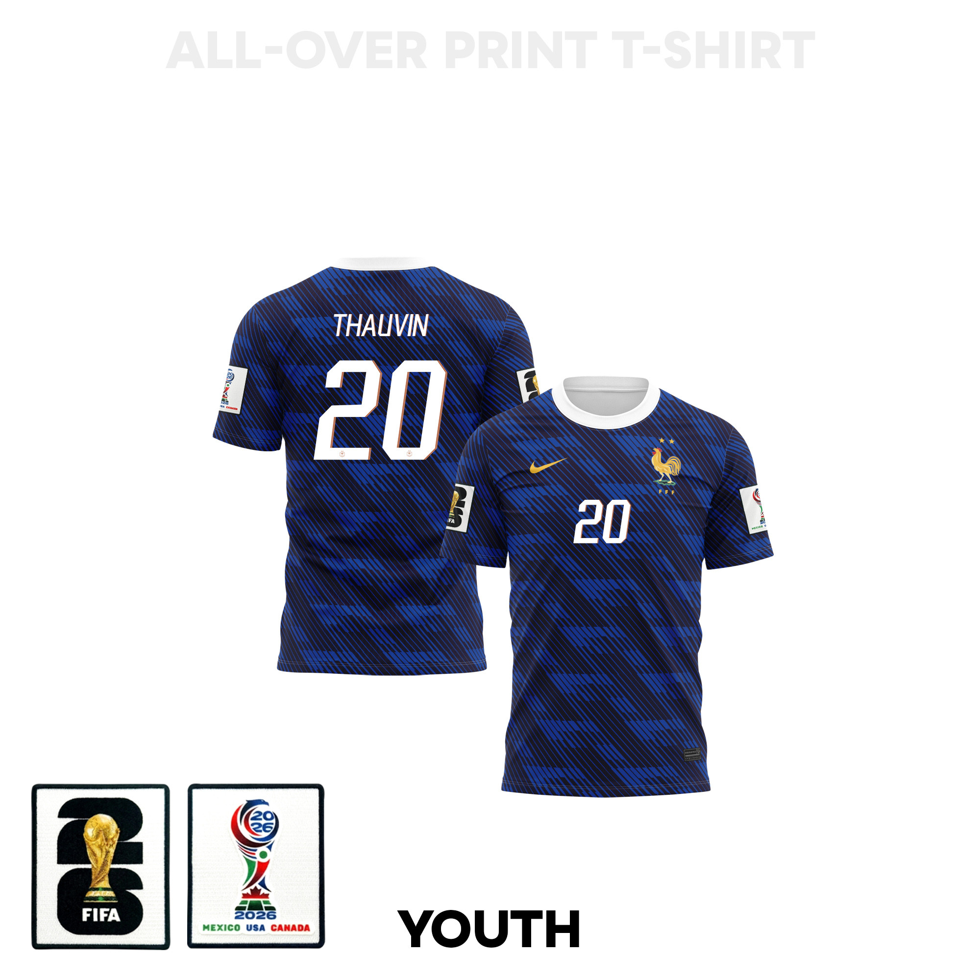 Florian Thauvin 20 Youth France 2026 Home 3D T-shirt Fully Printed – Blue - Jersey Teams