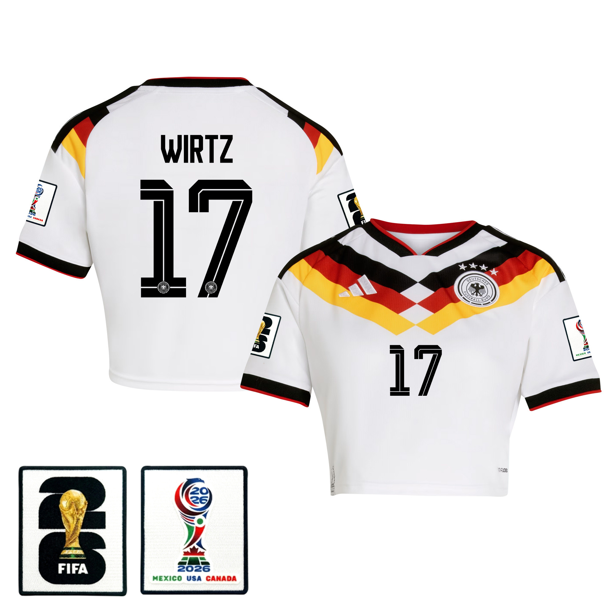 Florian Wirtz 17 Germany 2026 Home Women’s Cropped Jersey - White - Jersey Teams