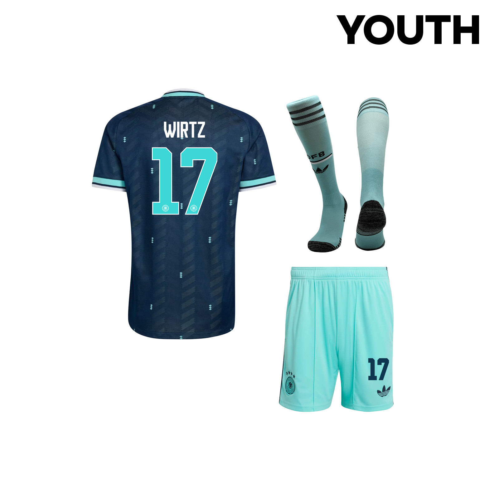 Florian Wirtz 17 Germany 2026 YOUTH Away Kit Set – Navy - Jersey Teams