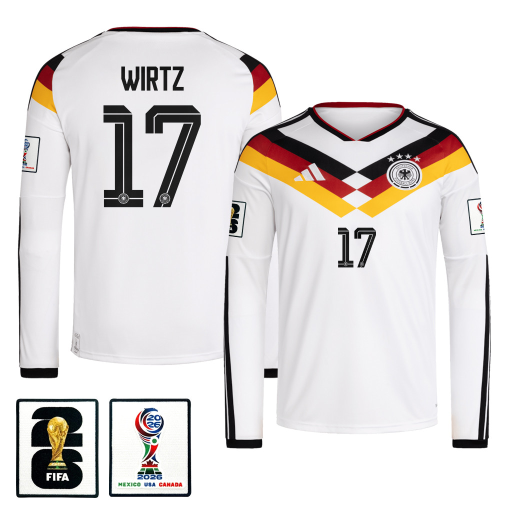 Florian Wirtz 17 Germany National Team 2026 Home Long Sleeve Jersey – White – Jersey Teams