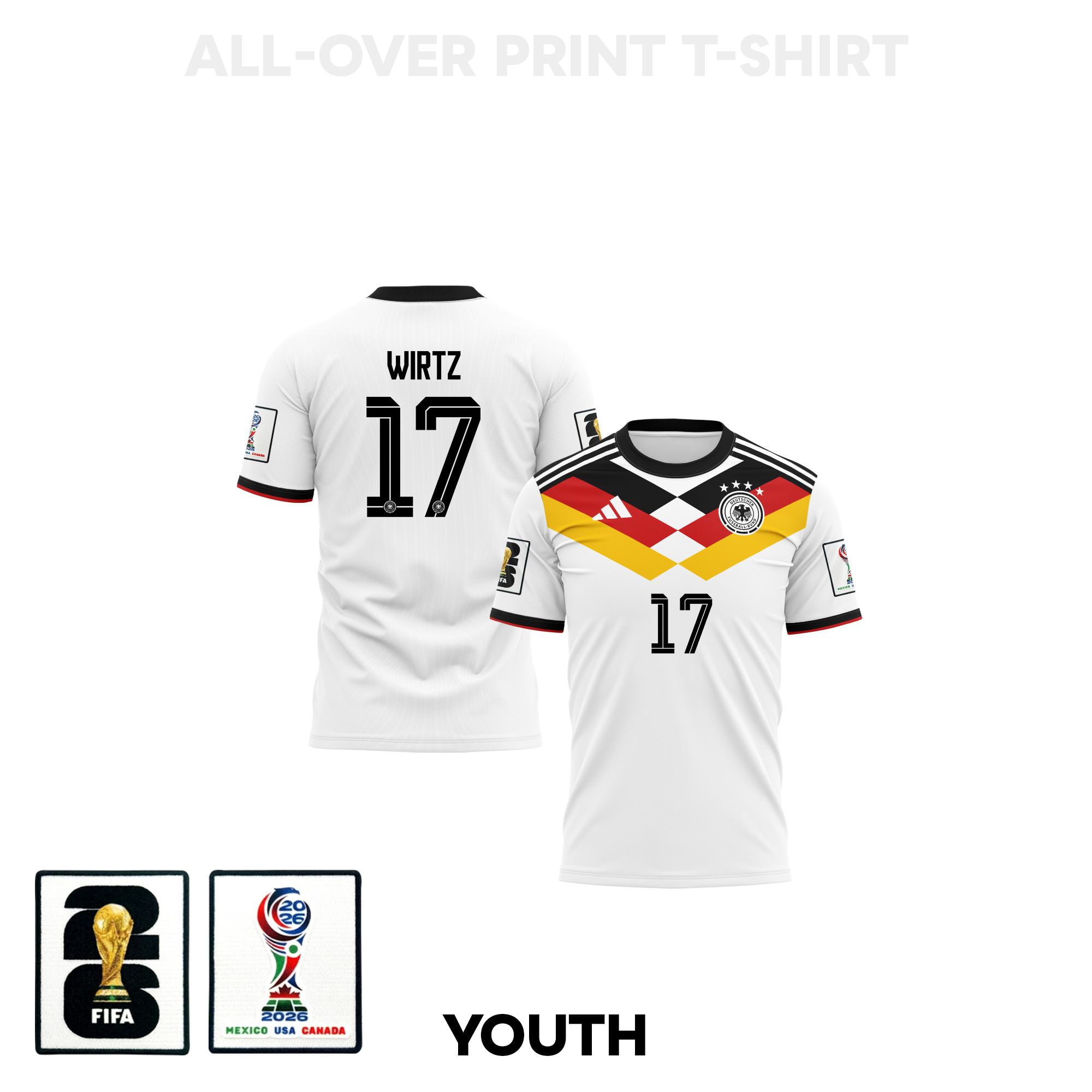 Florian Wirtz 17 Youth Germany 2026 Home 3D T-shirt Fully Printed – White - Jersey Teams