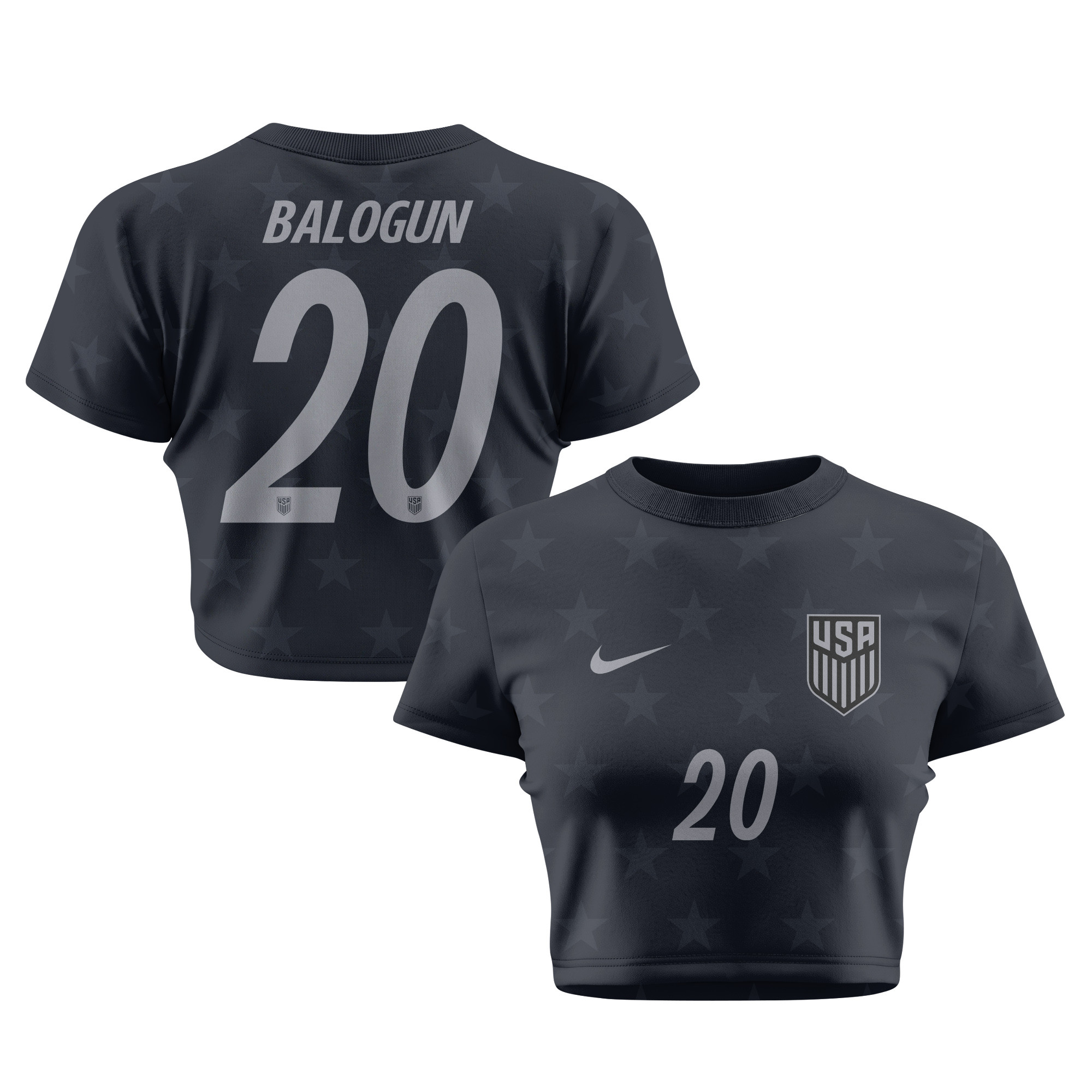 Folarin Balogun 20 USMNT 2026 Women's Away All-Over Print Cropped Jersey - Black - Jersey Teams