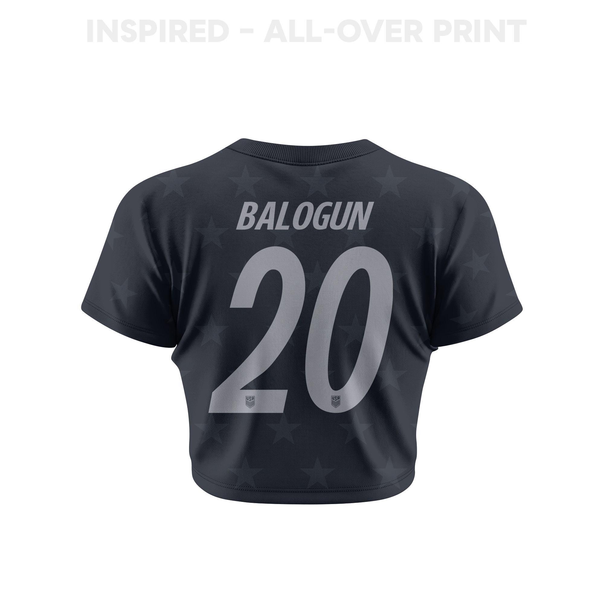 Folarin Balogun 20 USMNT 2026 Women's Away All-Over Print Cropped Jersey - Black - Jersey Teams