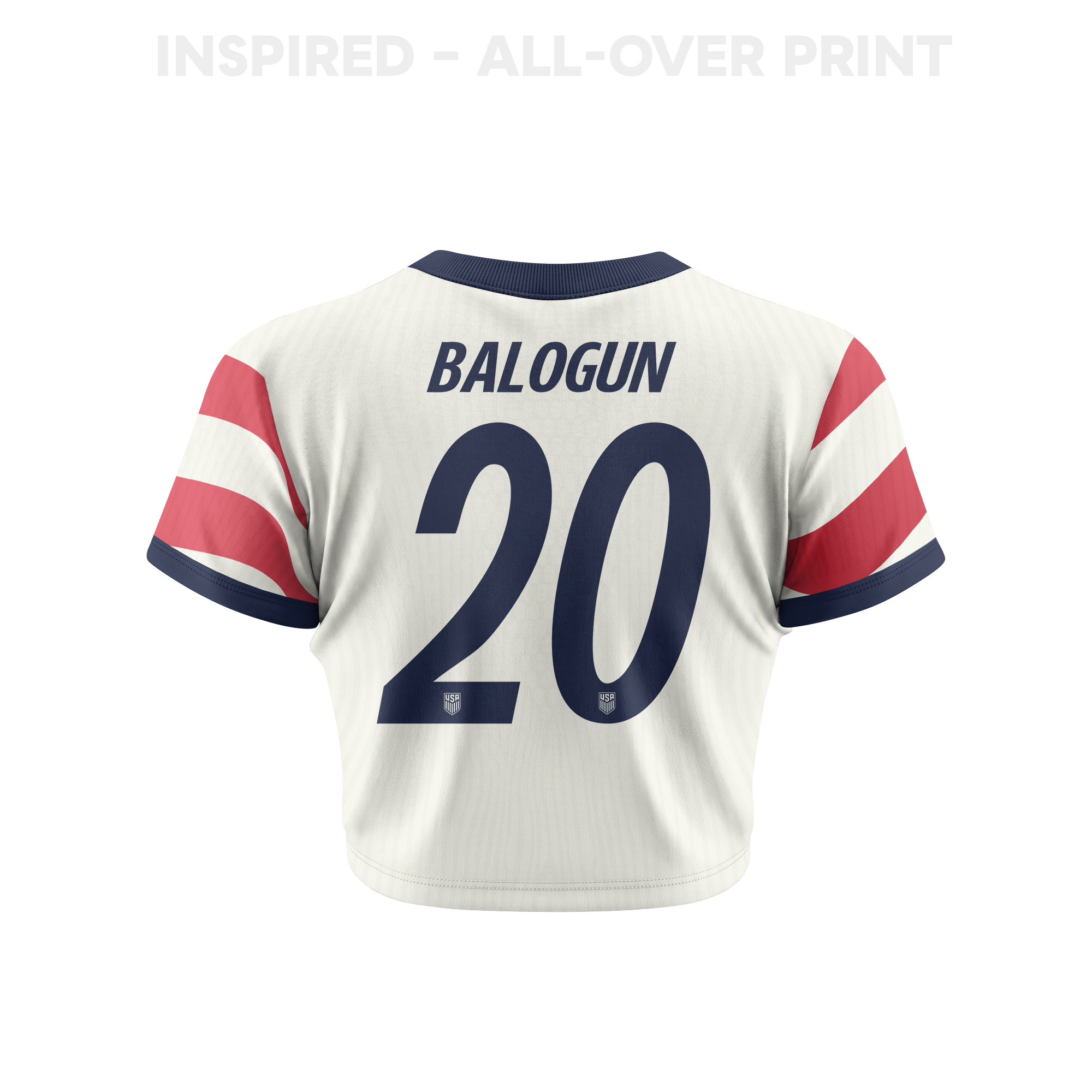 Folarin Balogun 20 Women's USMNT 2026 Home All-Over Print Cropped Jersey - Jersey Teams