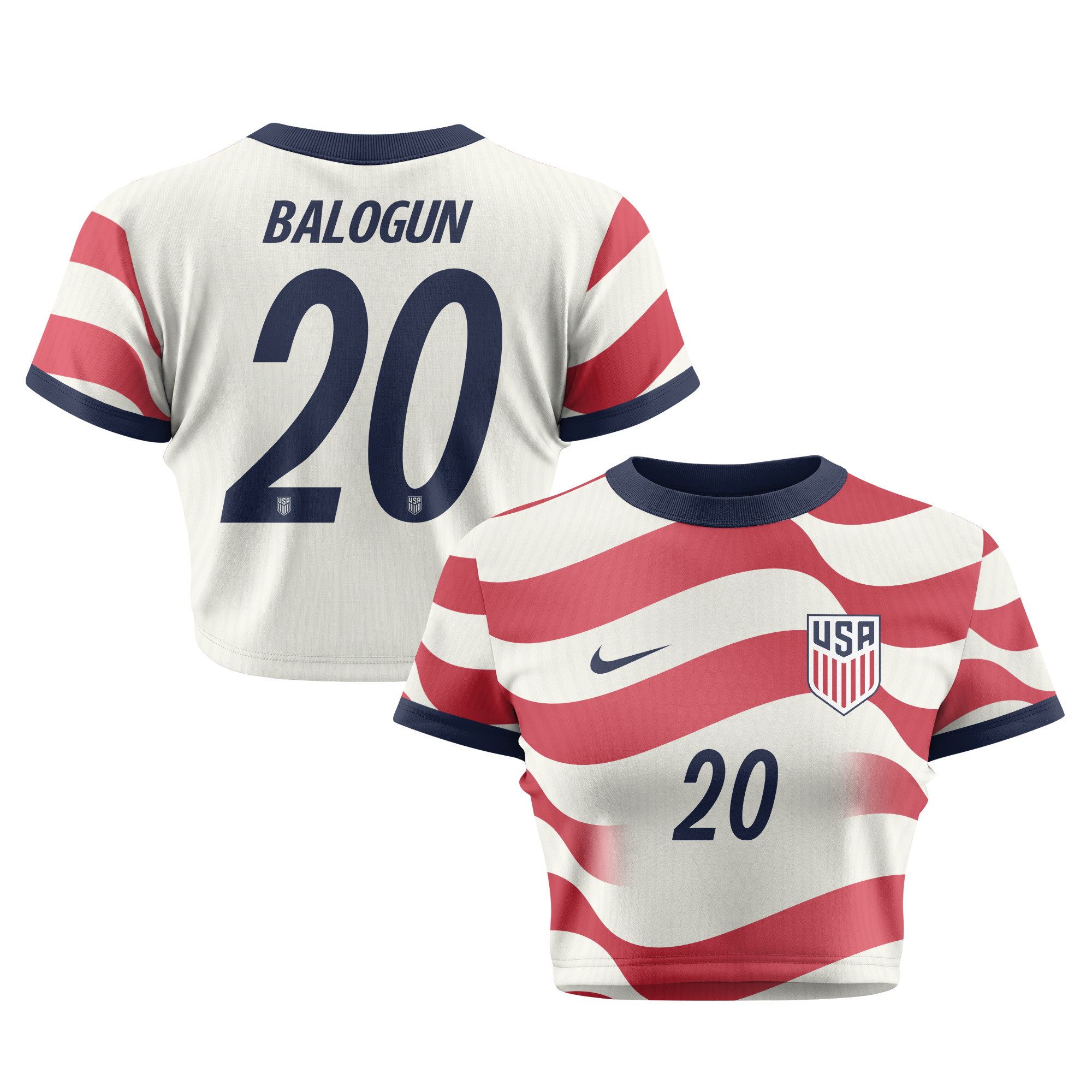 Folarin Balogun 20 Women's USMNT 2026 Home All-Over Print Cropped Jersey - Jersey Teams