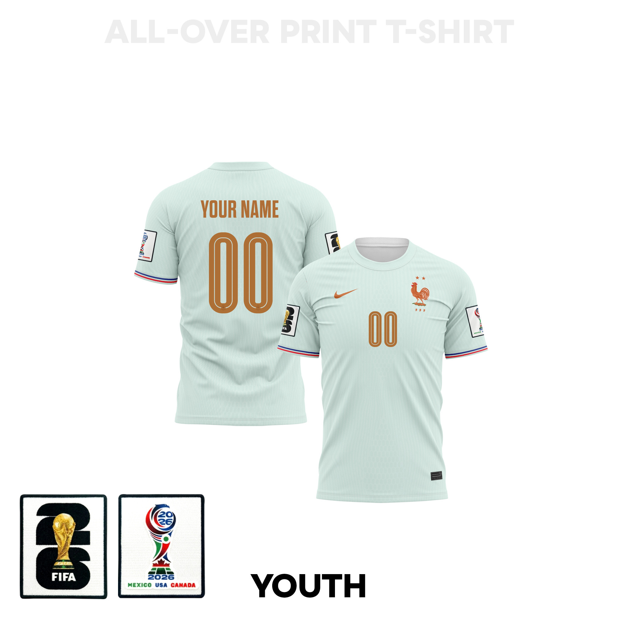 France 2026 Youth Away 3D T-shirt Fully Printed – Personalized – Green - Jersey Teams