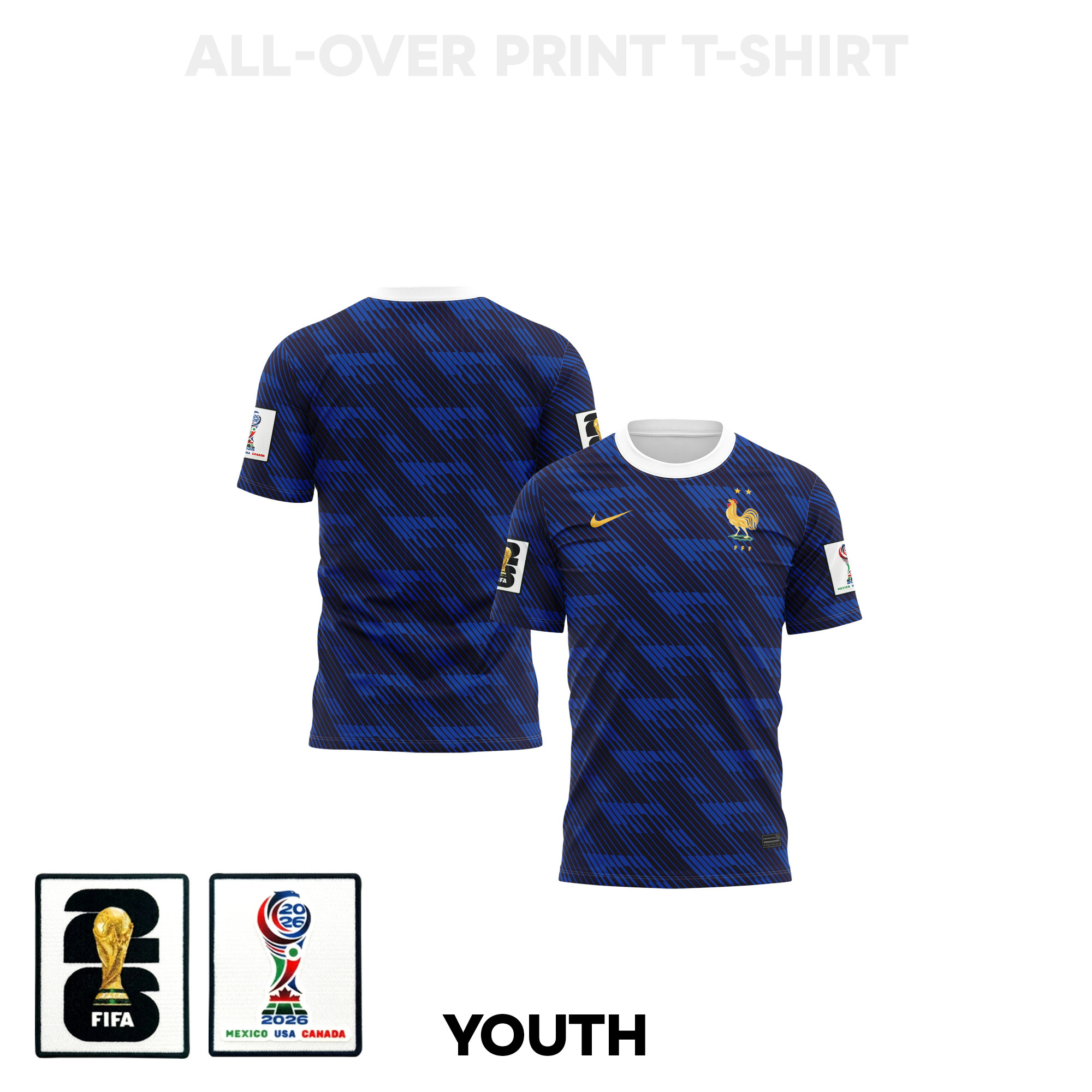 France 2026 Youth Home 3D T-shirt Fully Printed – Blue - Jersey Teams