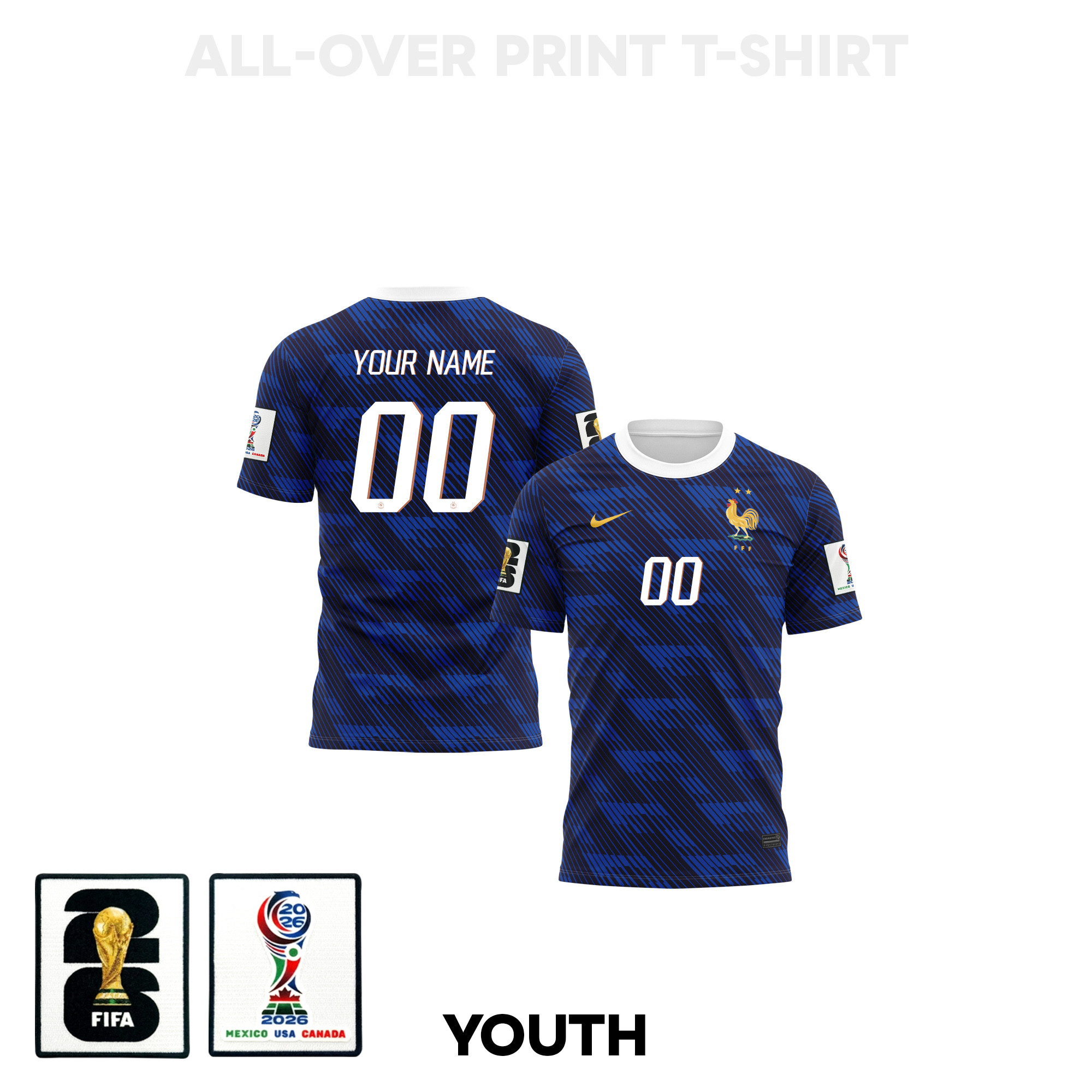 France 2026 Youth Home 3D T-shirt Fully Printed – Personalized – Blue - Jersey Teams