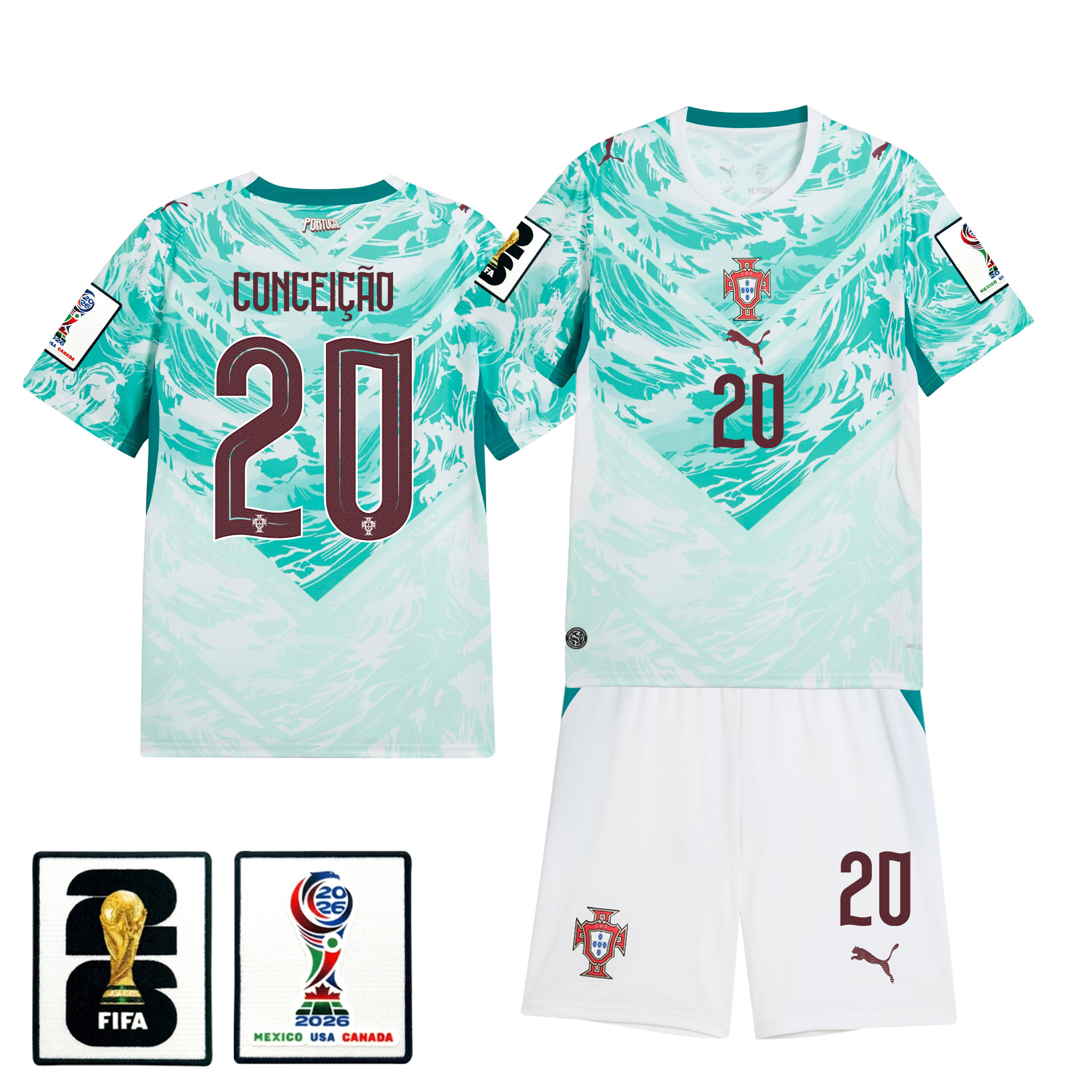 Francisco Conceição 20 Portugal 2026 Away Men Jersey & Shorts Set – White – Jersey Teams