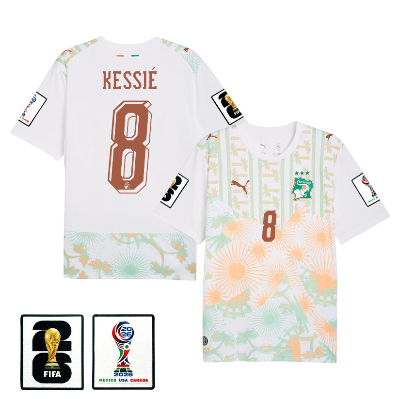 Franck Kessié 8 Ivory Coast National Team 2026 Away Jersey - White, Men - Jersey Teams