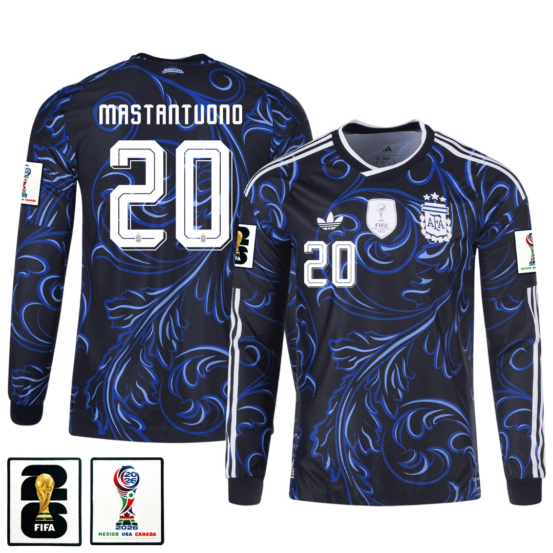 Franco Mastantuono 20 Argentina 2026 Away Long Sleeve Jersey - Black - Jersey Teams