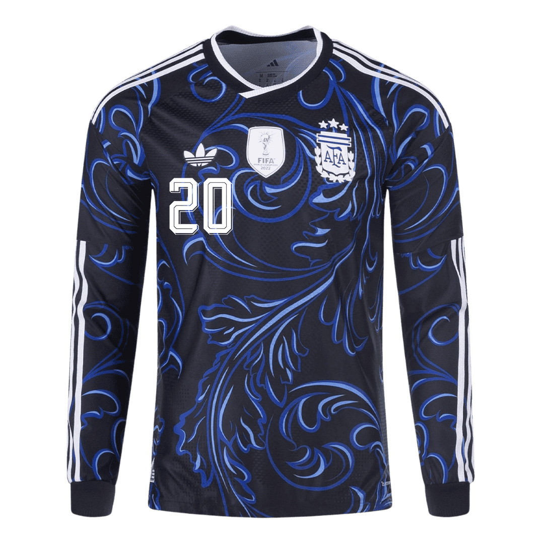 Franco Mastantuono 20 Argentina 2026 Away Long Sleeve Jersey - Black - Jersey Teams