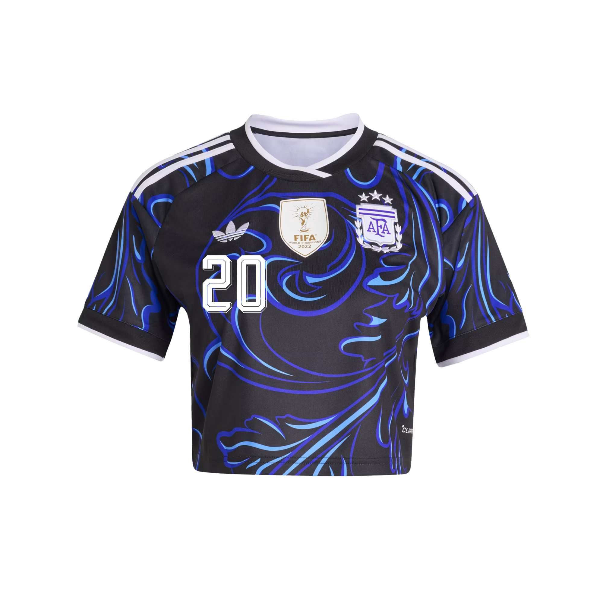 Franco Mastantuono 20 Argentina 2026 Away Women’s Cropped Jersey - Black - Jersey Teams