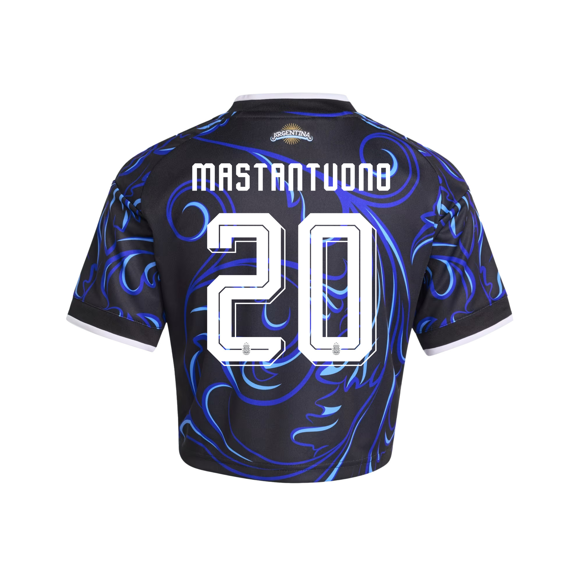 Franco Mastantuono 20 Argentina 2026 Away Women’s Cropped Jersey - Black - Jersey Teams