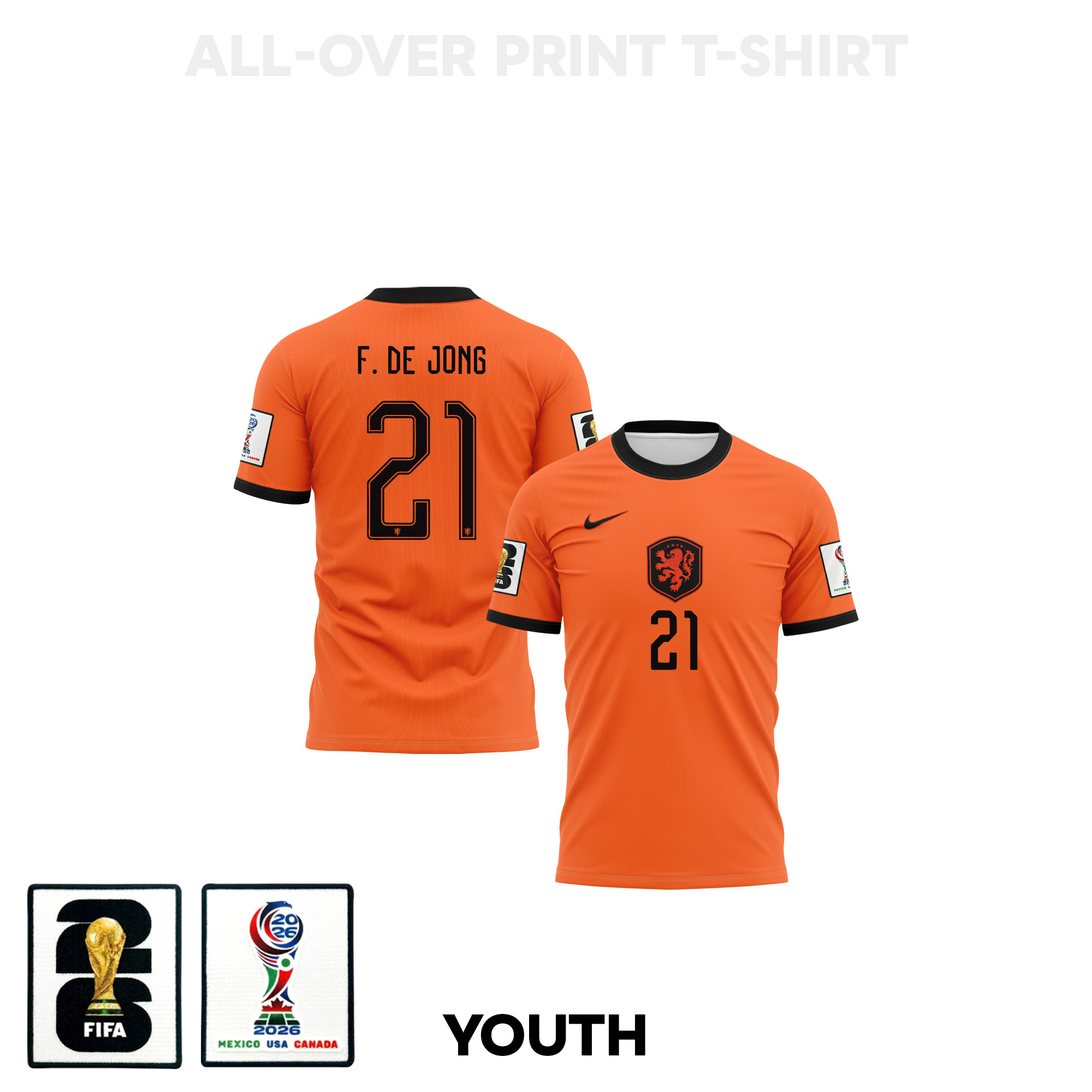Frenkie de Jong 21 Youth Netherlands 2026 Home 3D T-shirt Fully Printed – Orange - Jersey Teams