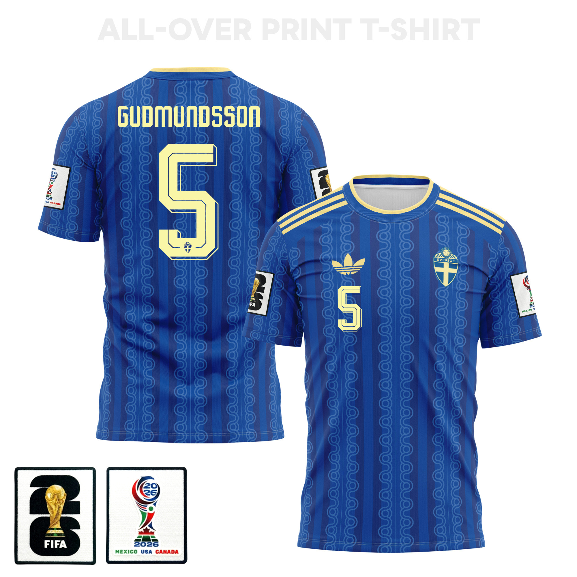 Gabriel Gudmundsson 5 Sweden 2026 Away 3D T-Shirt Fully Printed – Unisex, Blue – Jersey Teams