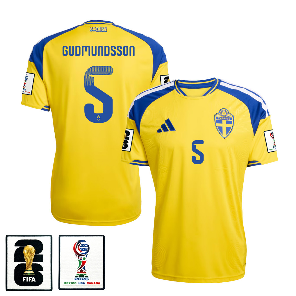 Gabriel Gudmundsson 5 Sweden National Team 2026 x World Cup Patch Home Jersey - Yellow, Men - Jersey Teams