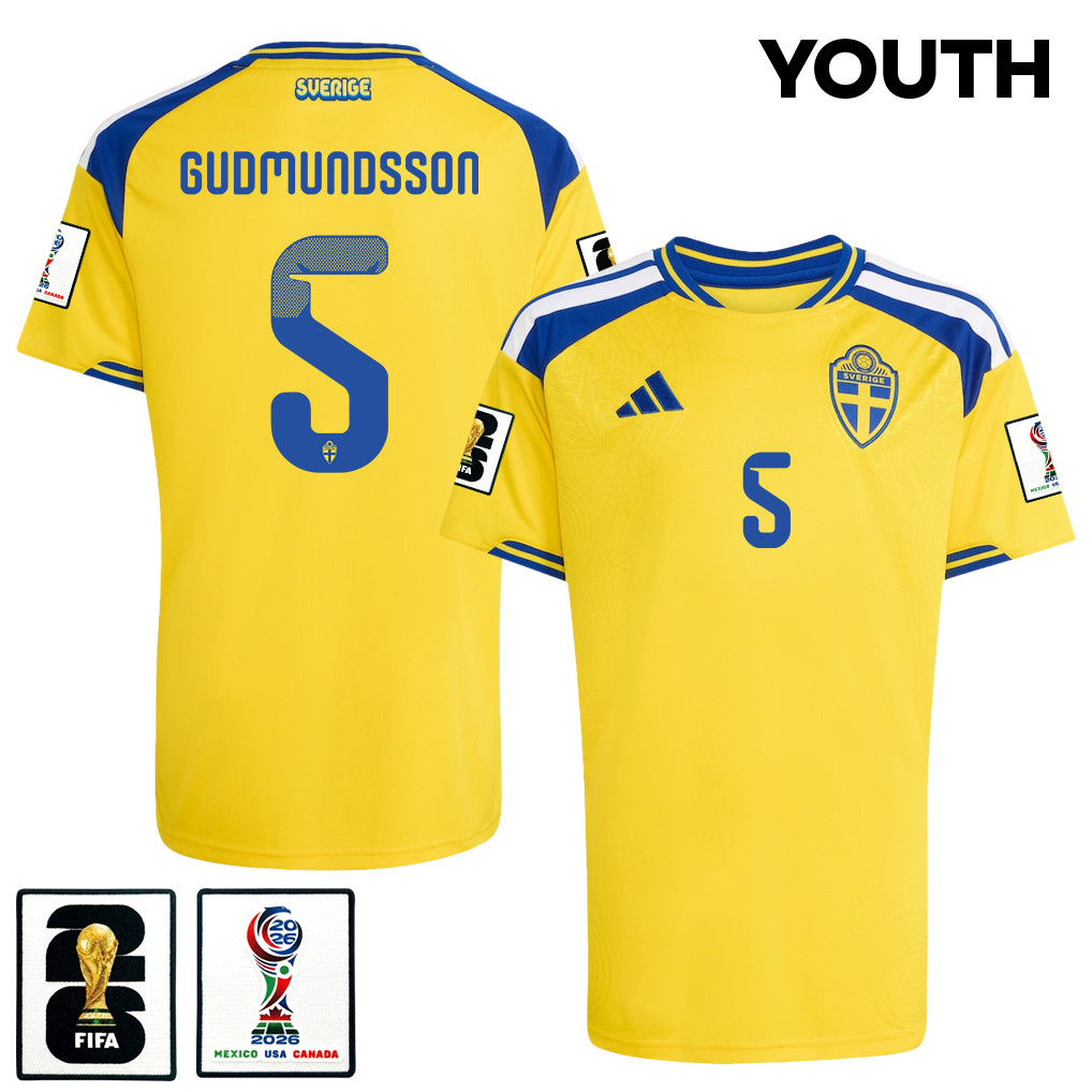 Gabriel Gudmundsson 5 Youth Sweden National Team 2026 Home Jersey - Yellow - Jersey Teams