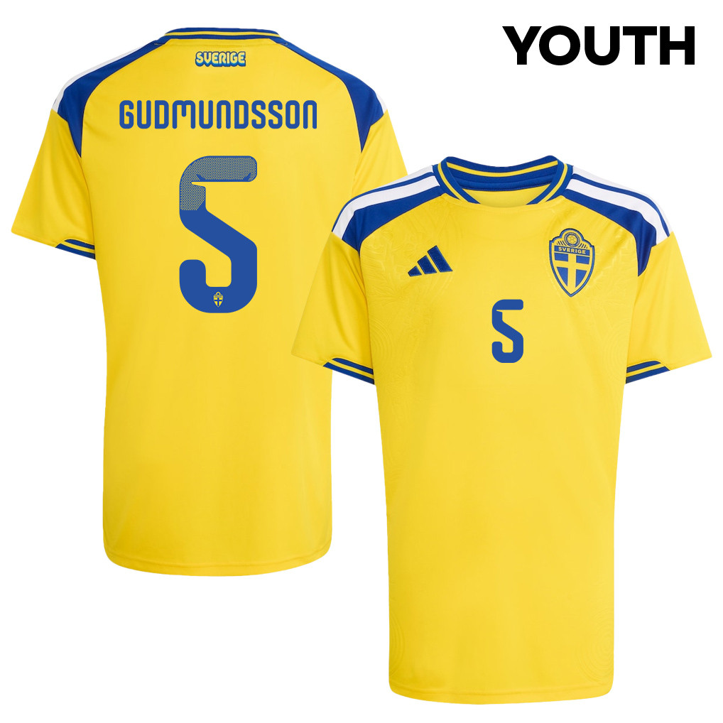 Gabriel Gudmundsson 5 Youth Sweden National Team 2026 Home Jersey - Yellow - Jersey Teams