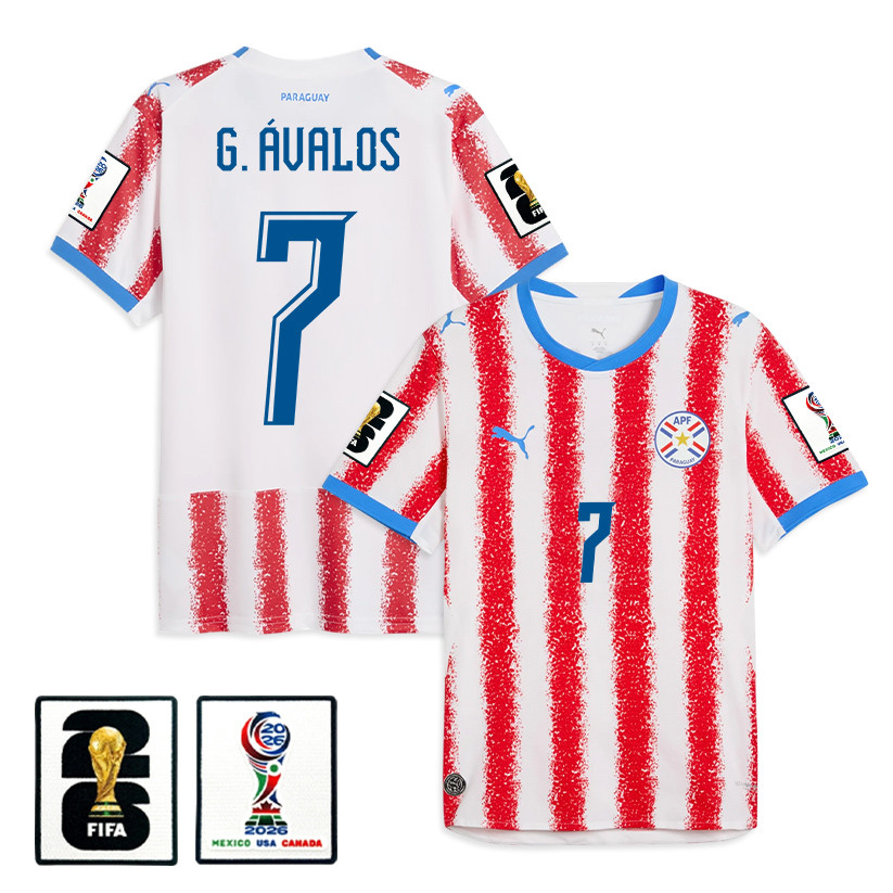 Gabriel Ávalos 7 Paraguay National Team 2026 Home Jersey - White/Red, Men - Jersey Teams