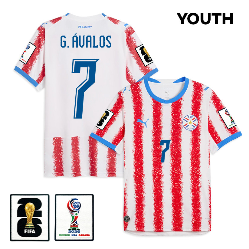 Gabriel Ávalos 7 Youth Paraguay National Team 2026 Home Jersey - White/Red - Jersey Teams