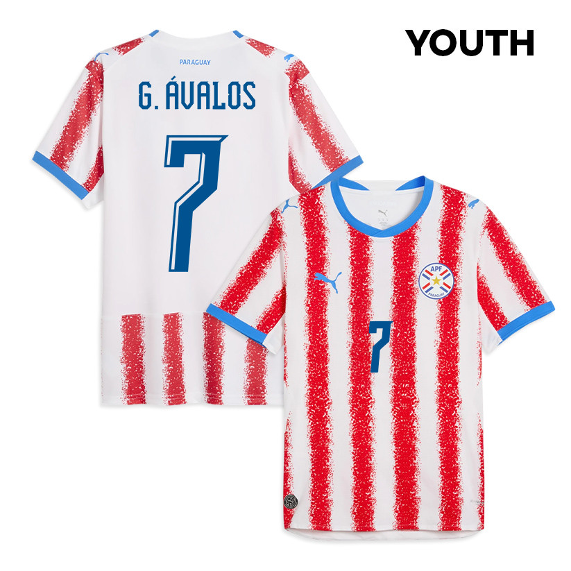 Gabriel Ávalos 7 Youth Paraguay National Team 2026 Home Jersey - White/Red - Jersey Teams