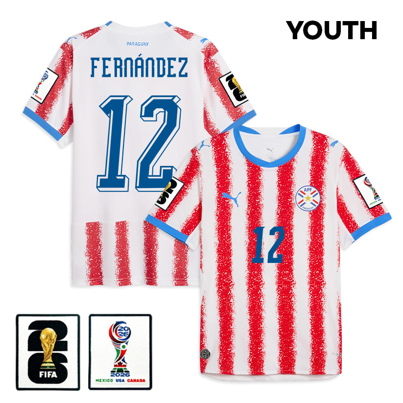 Gatito Fernández 12 Youth Paraguay National Team 2026 Home Jersey - White/Red - Jersey Teams