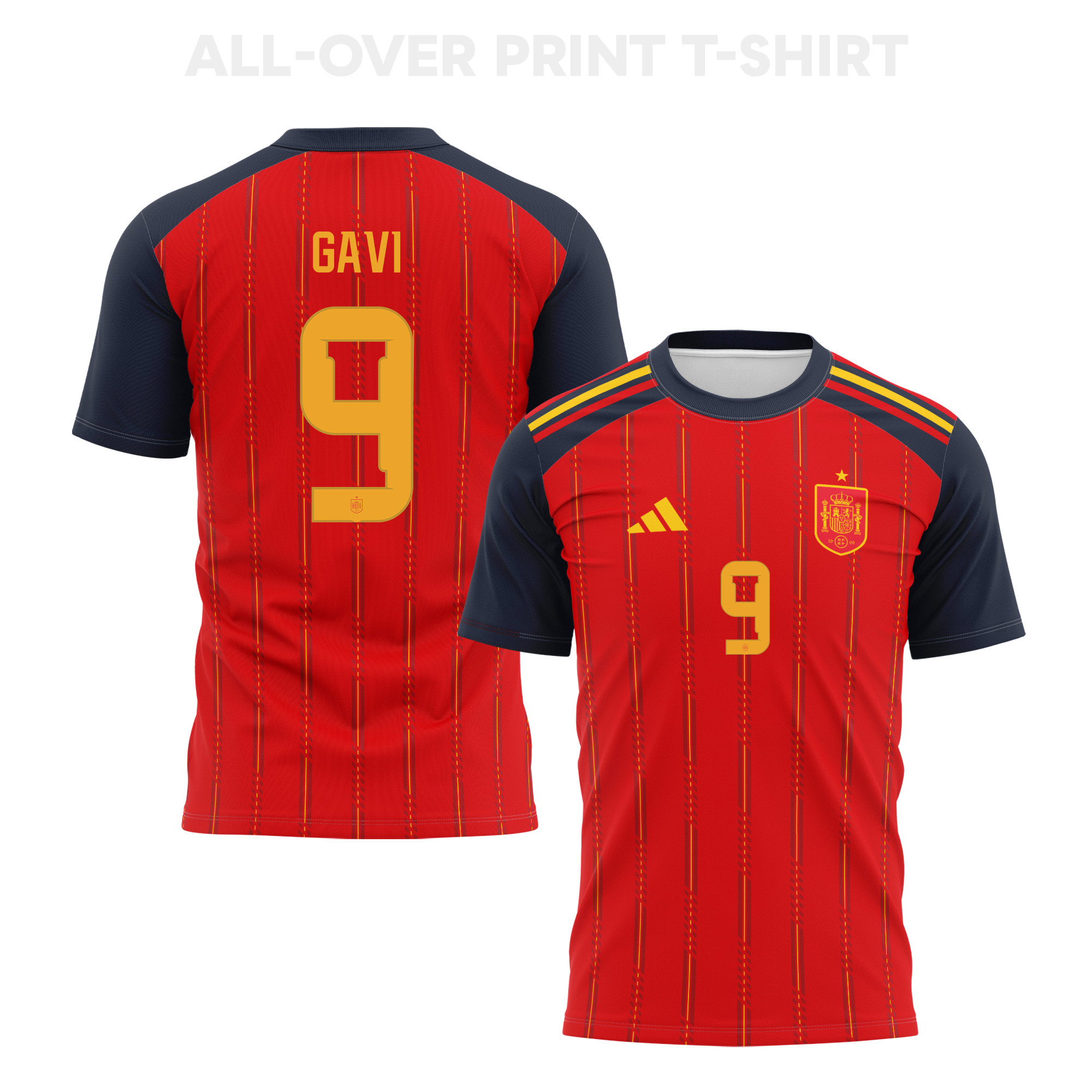 Gavi 9 Spain 2026 Home 3D T-Shirt Fully Printed – Unisex, Red - Jersey Teams