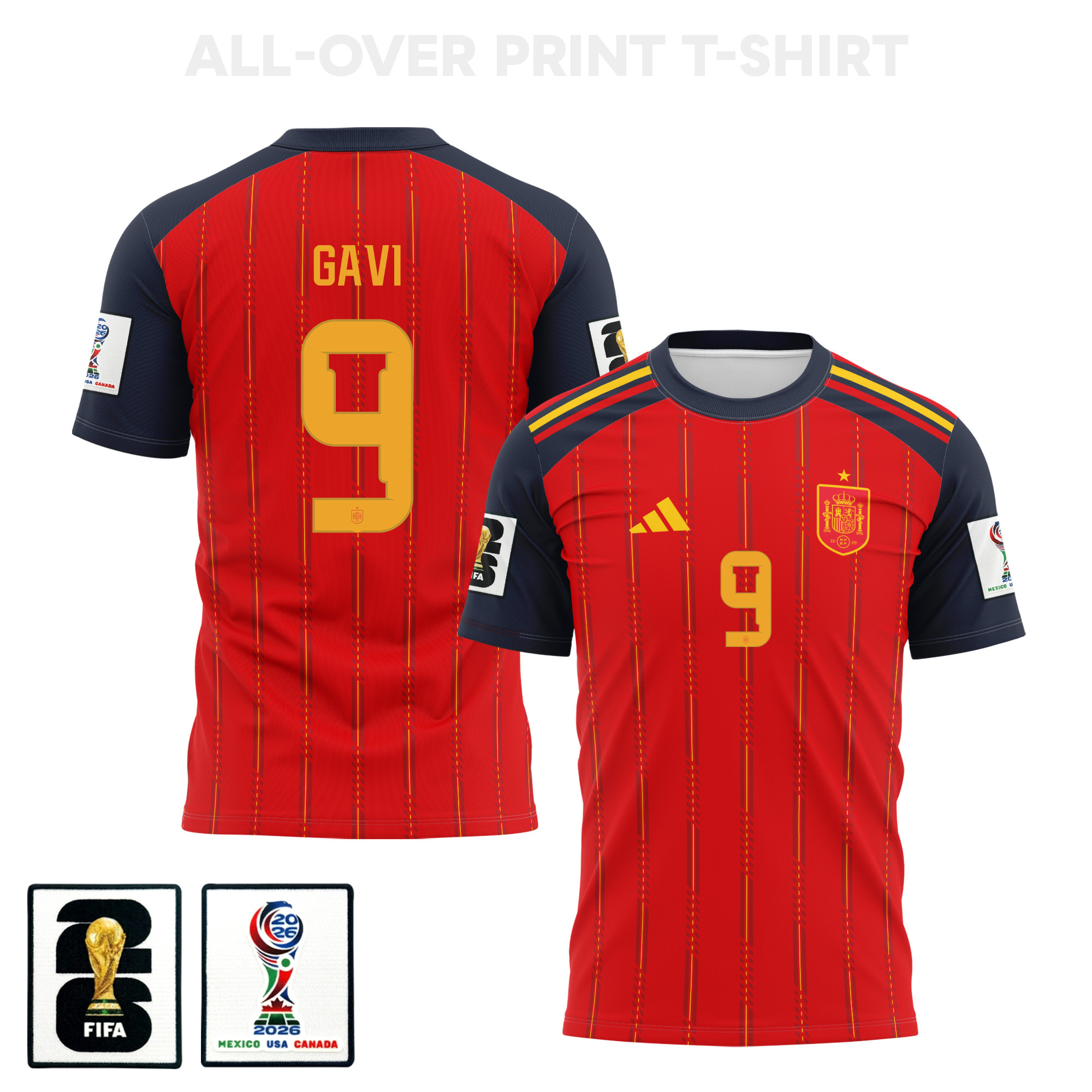 Gavi 9 Spain 2026 Home 3D T-Shirt Fully Printed – Unisex, Red – Jersey Teams