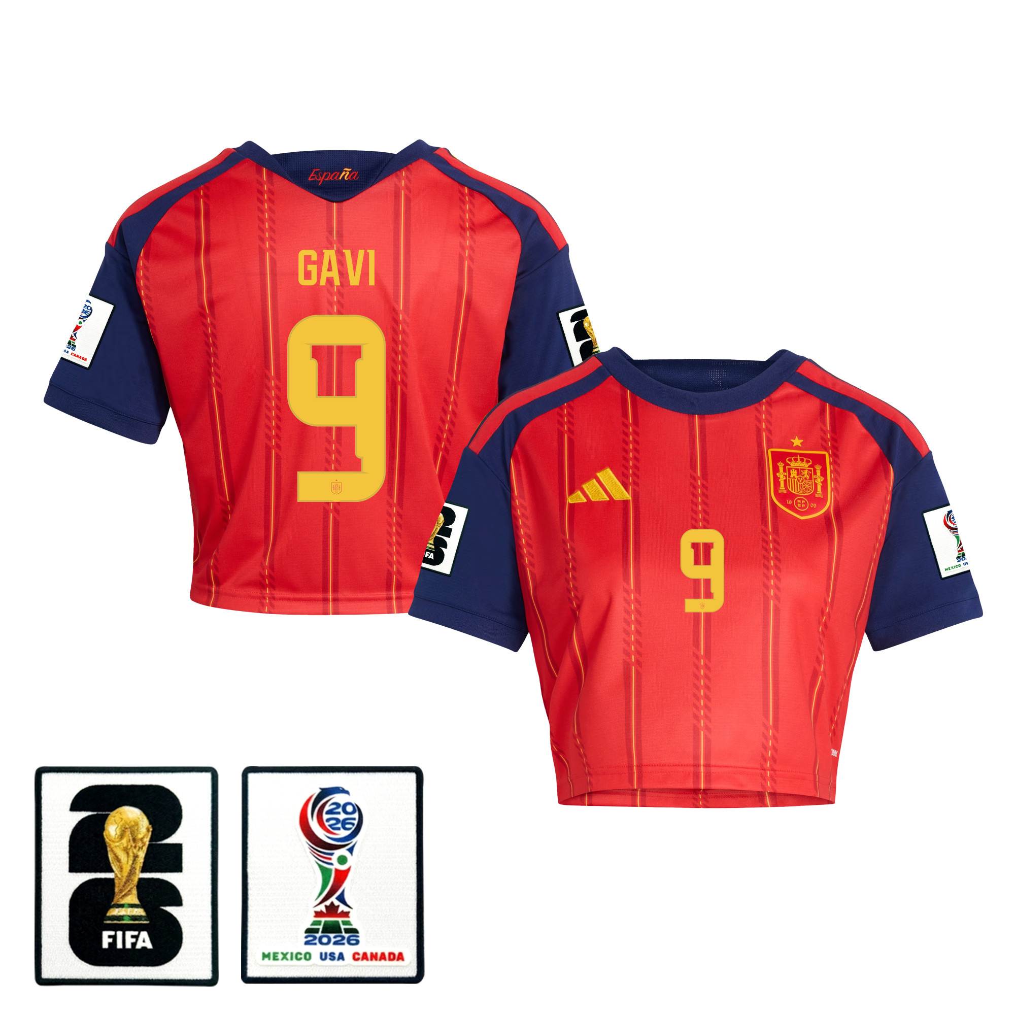 Gavi 9 Spain 2026 Home Women’s Cropped Jersey – Red – Jersey Teams