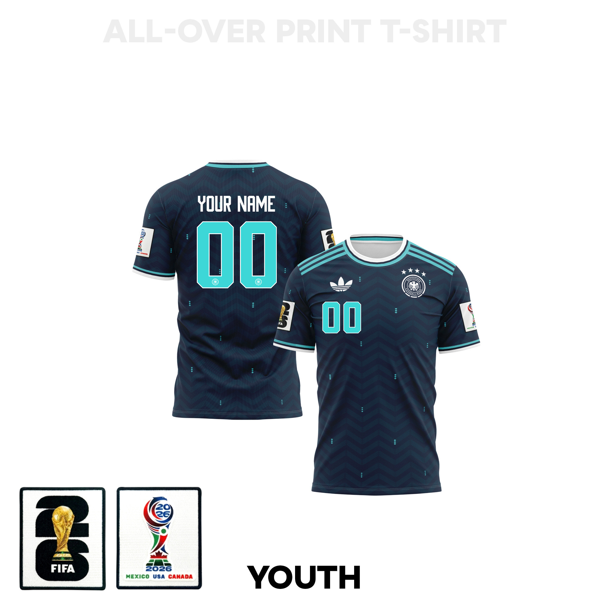Germany 2026 Away Youth 3D T-shirt Fully Printed – Personalized – Navy - Jersey Teams