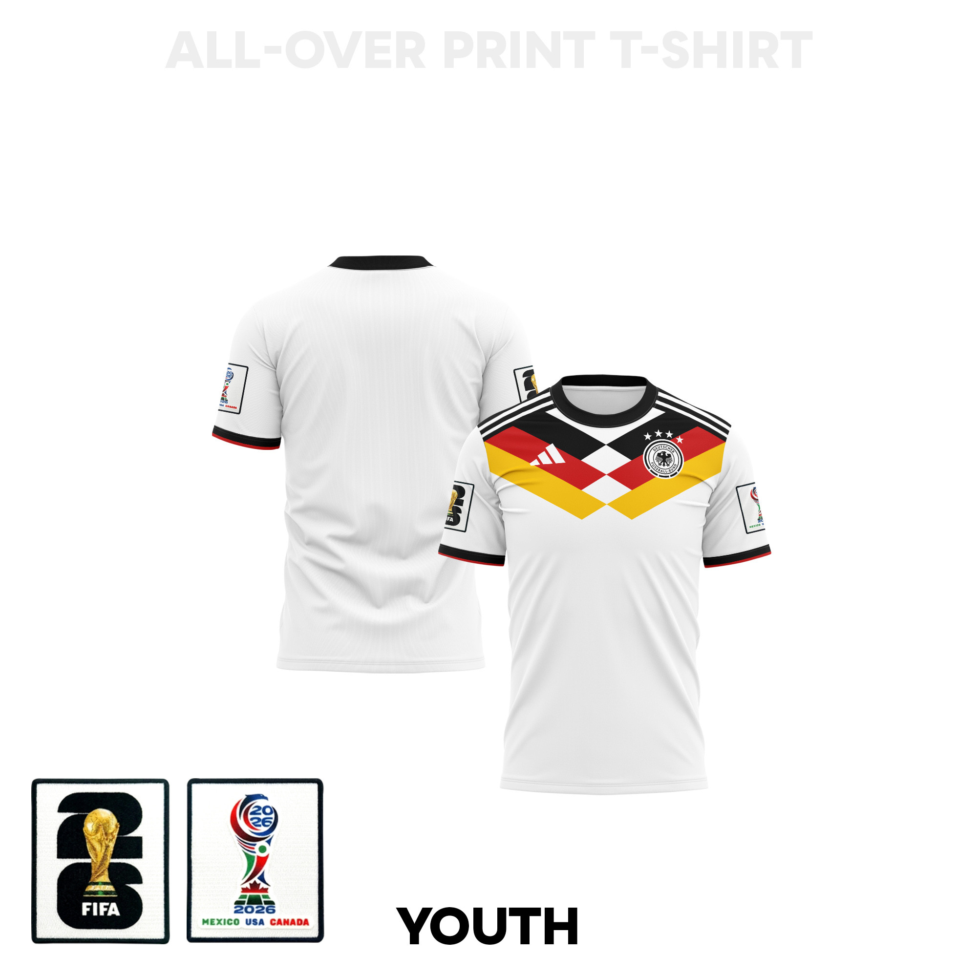 Germany 2026 Youth Home 3D T-shirt Fully Printed – White - Jersey Teams