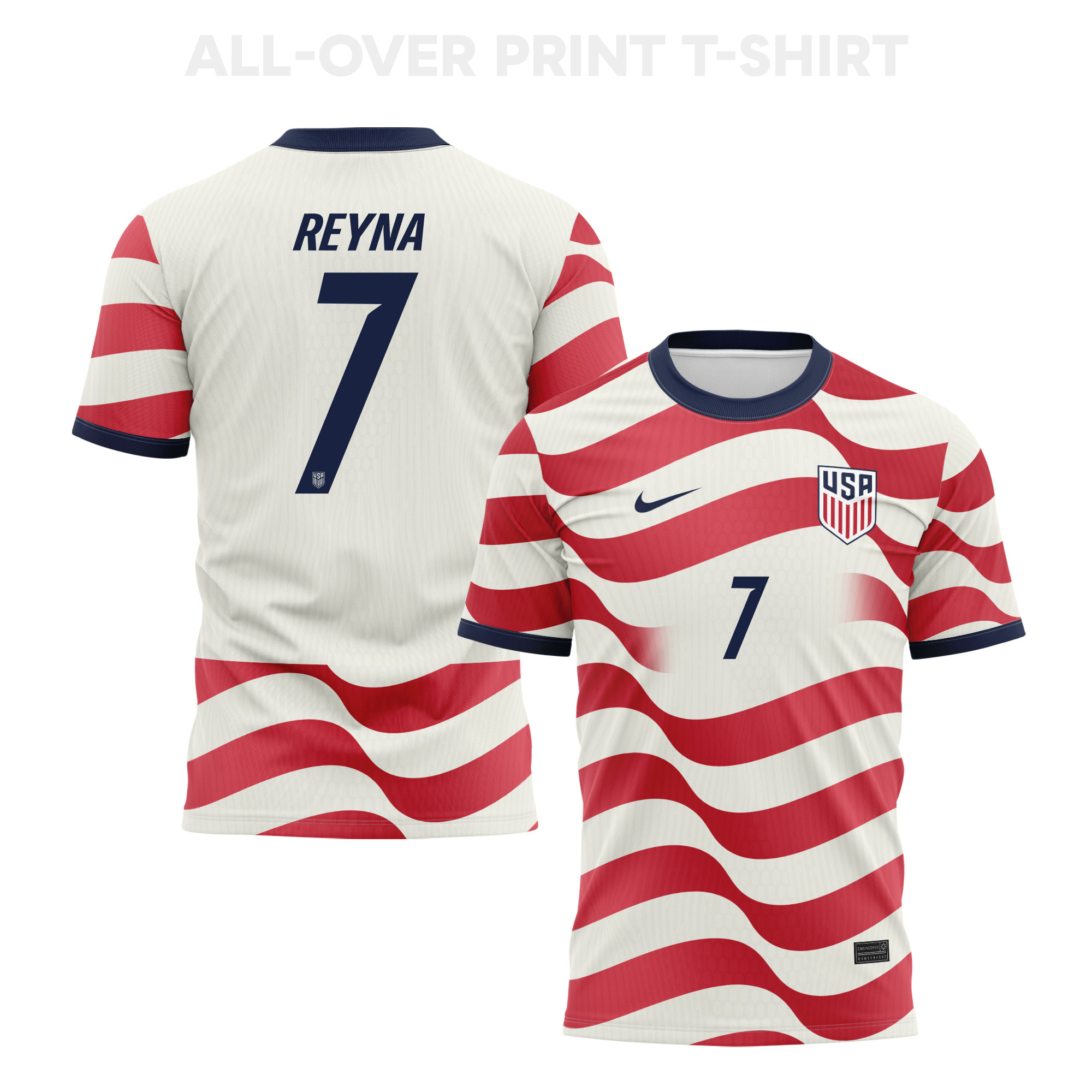 Giovanni Reyna 7 USMNT 2026 Home 3D T-Shirt Fully Printed – Unisex, White/Red - Jersey Teams