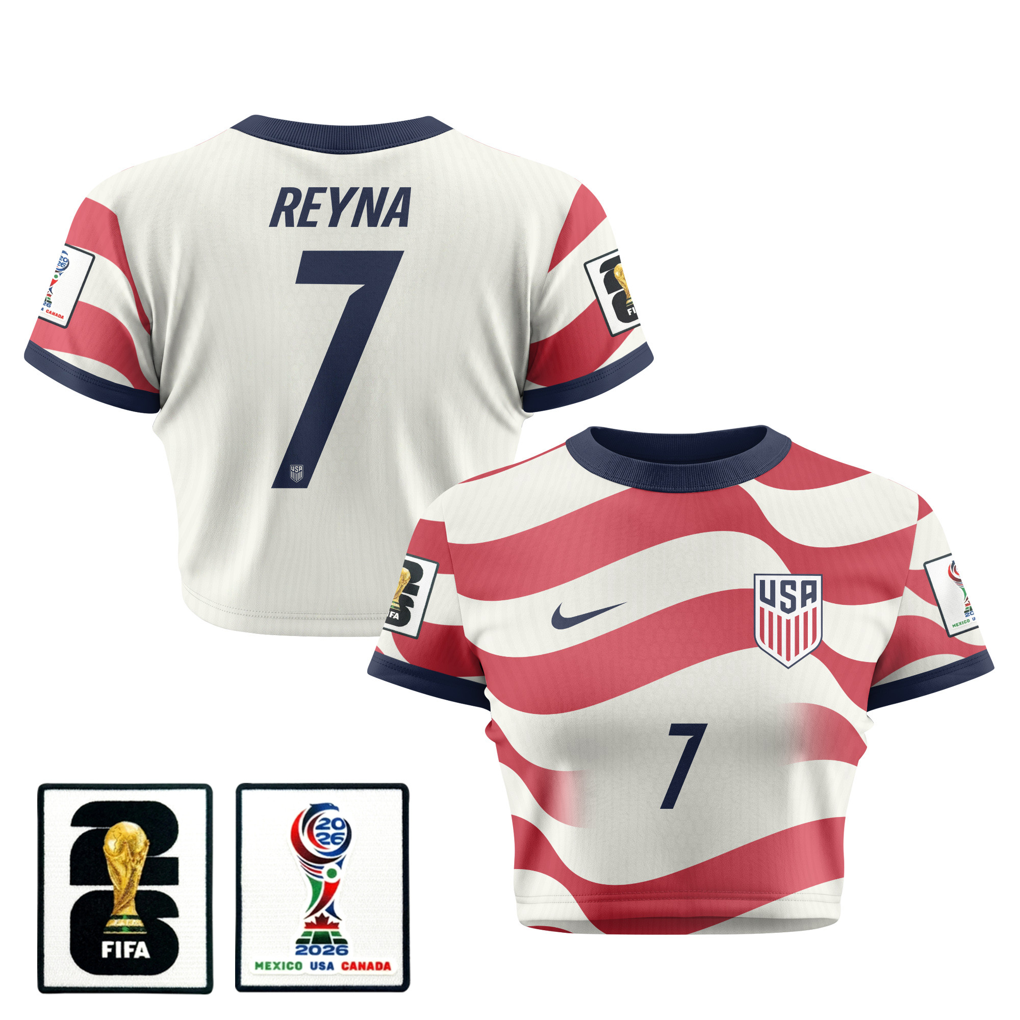 Giovanni Reyna 7 Women's USMNT 2026 Home All-Over Print Cropped Jersey - Jersey Teams