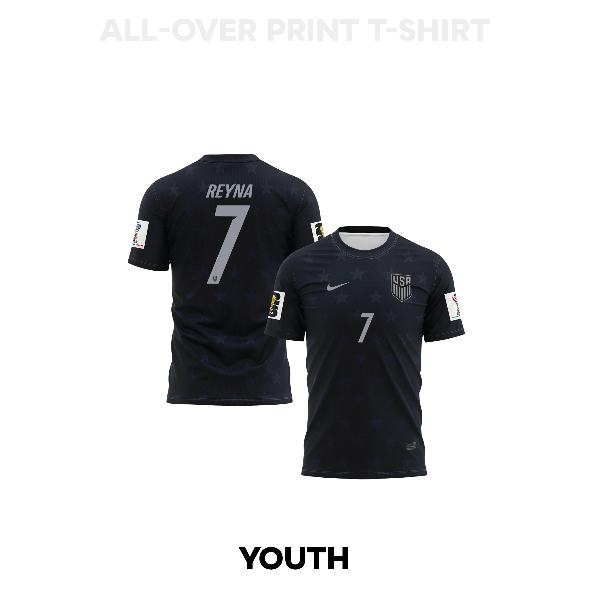 Giovanni Reyna 7 Youth USMNT 2026 Away 3D T-shirt Fully Printed – Black - Jersey Teams